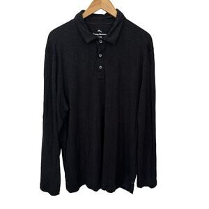 Tommy Bahama Island Zone Shirt Mens Size XL Black Modal Polo Stretch Long Sleeve
